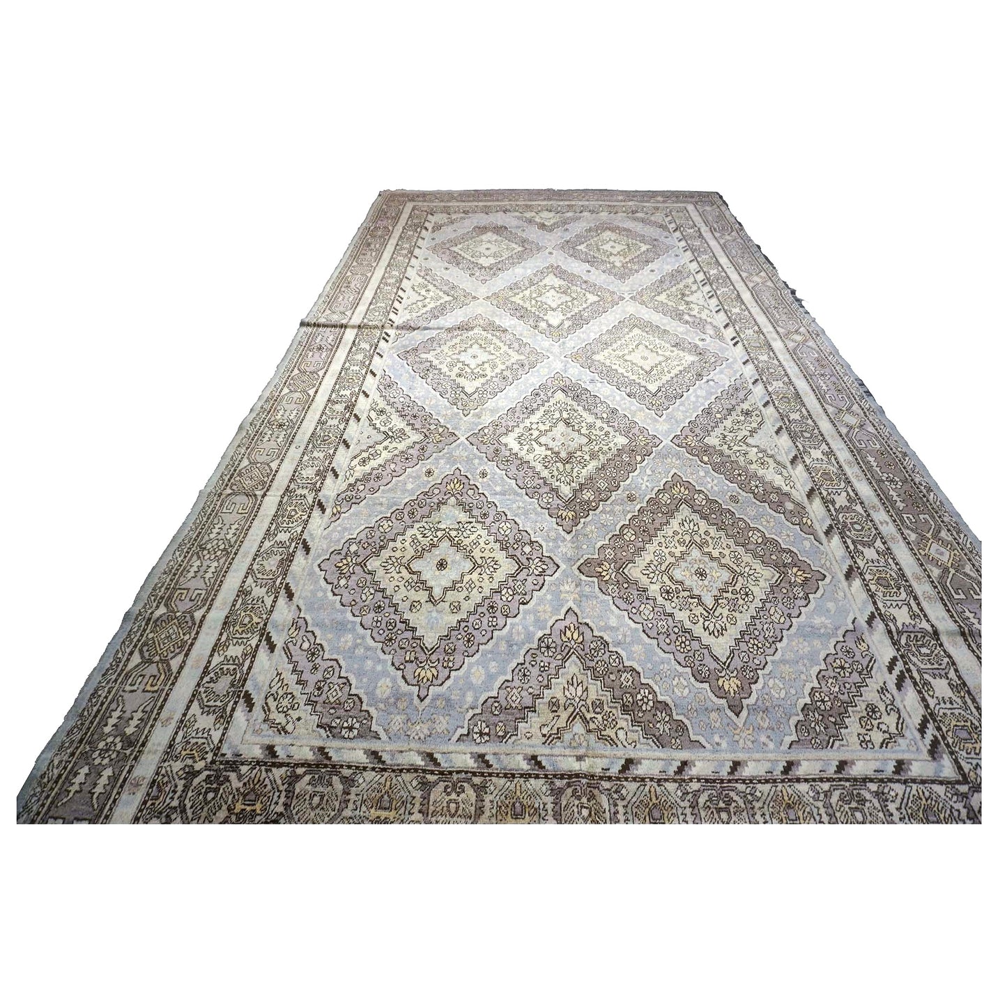 Antique East Turkestani Khotan Wool 9x18 Ivory, Taupe & Brown Handmade Gallery Rug #9902353