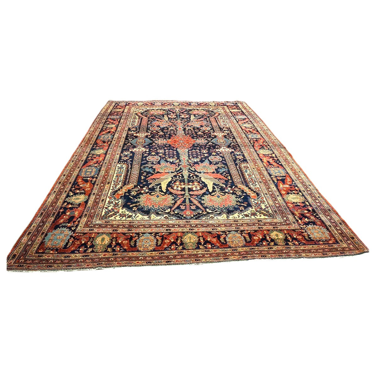 Antique Persian Farahan Wool 9x12 Navy, Ivory & Rust Handmade Area Rug #9902354