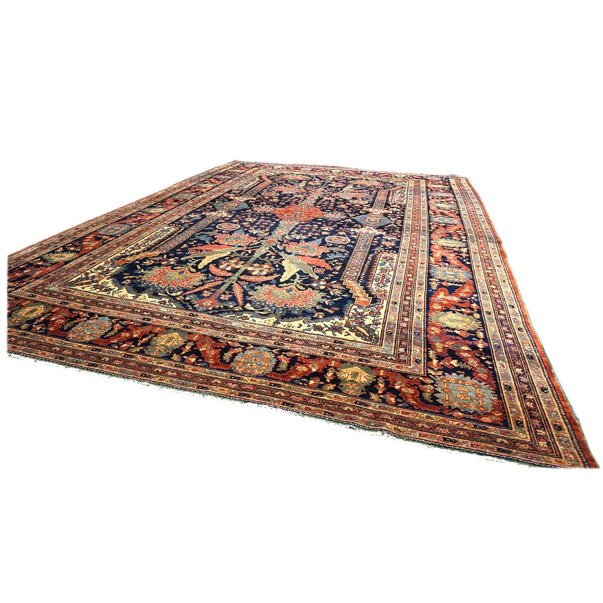 Antique Persian Farahan Wool 9x12 Navy, Ivory & Rust Handmade Area Rug #9902354