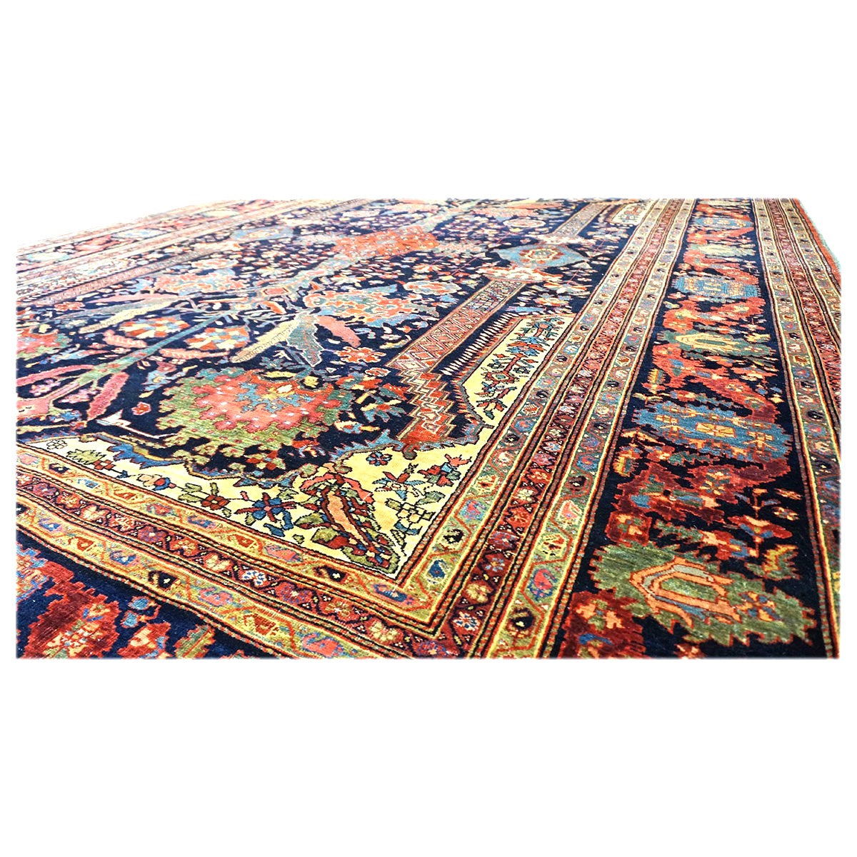 Antique Persian Farahan Wool 9x12 Navy, Ivory & Rust Handmade Area Rug #9902354
