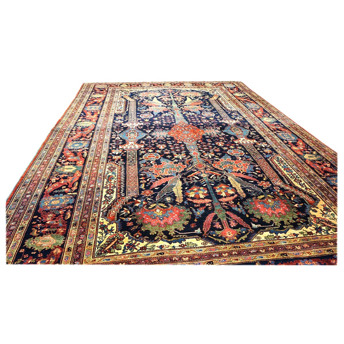 Antique Persian Farahan Wool 9x12 Navy, Ivory & Rust Handmade Area Rug #9902354