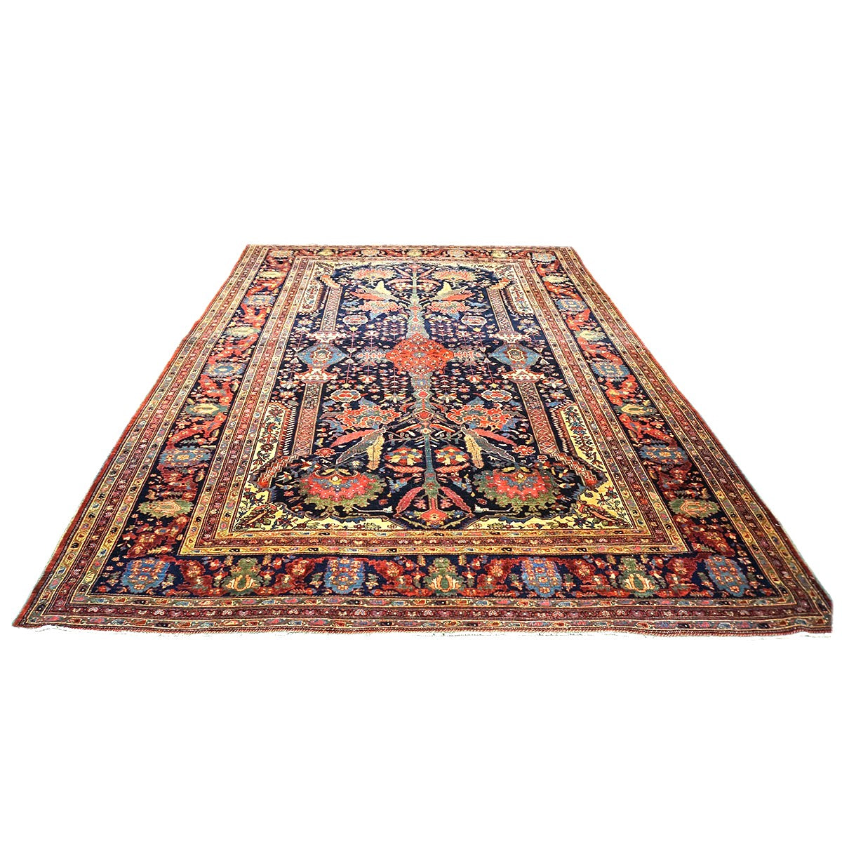 Antique Persian Farahan Wool 9x12 Navy, Ivory & Rust Handmade Area Rug #9902354
