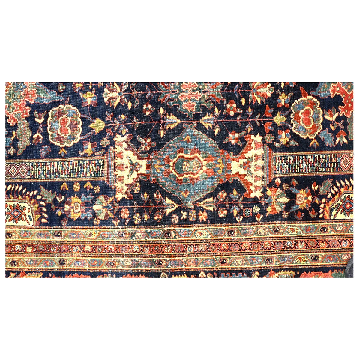 Antique Persian Farahan Wool 9x12 Navy, Ivory & Rust Handmade Area Rug #9902354