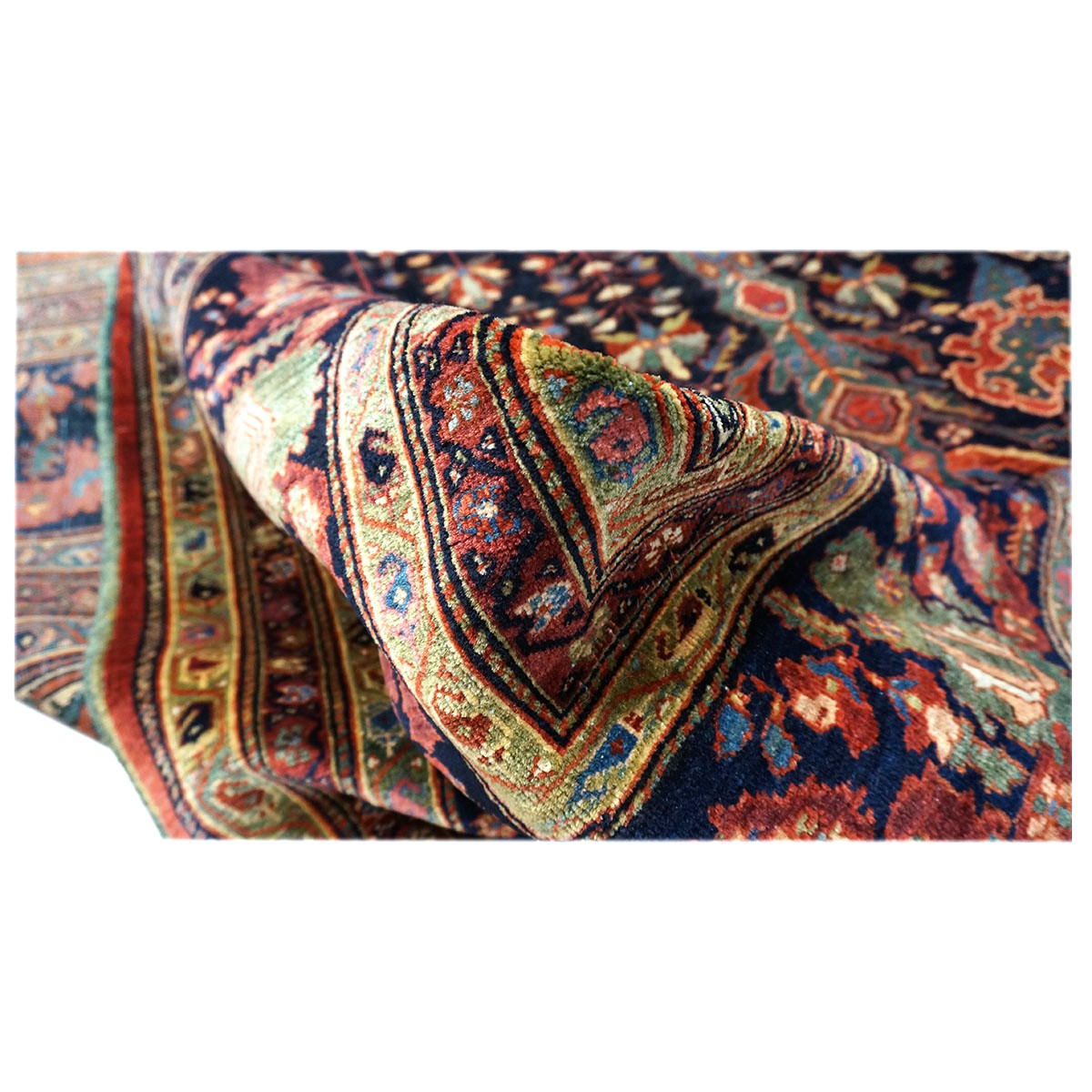 Antique Persian Farahan Wool 9x12 Navy, Ivory & Rust Handmade Area Rug #9902354