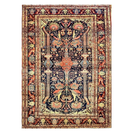 Antique Persian Farahan Wool 9x12 Navy, Ivory & Rust Handmade Area Rug #9902354