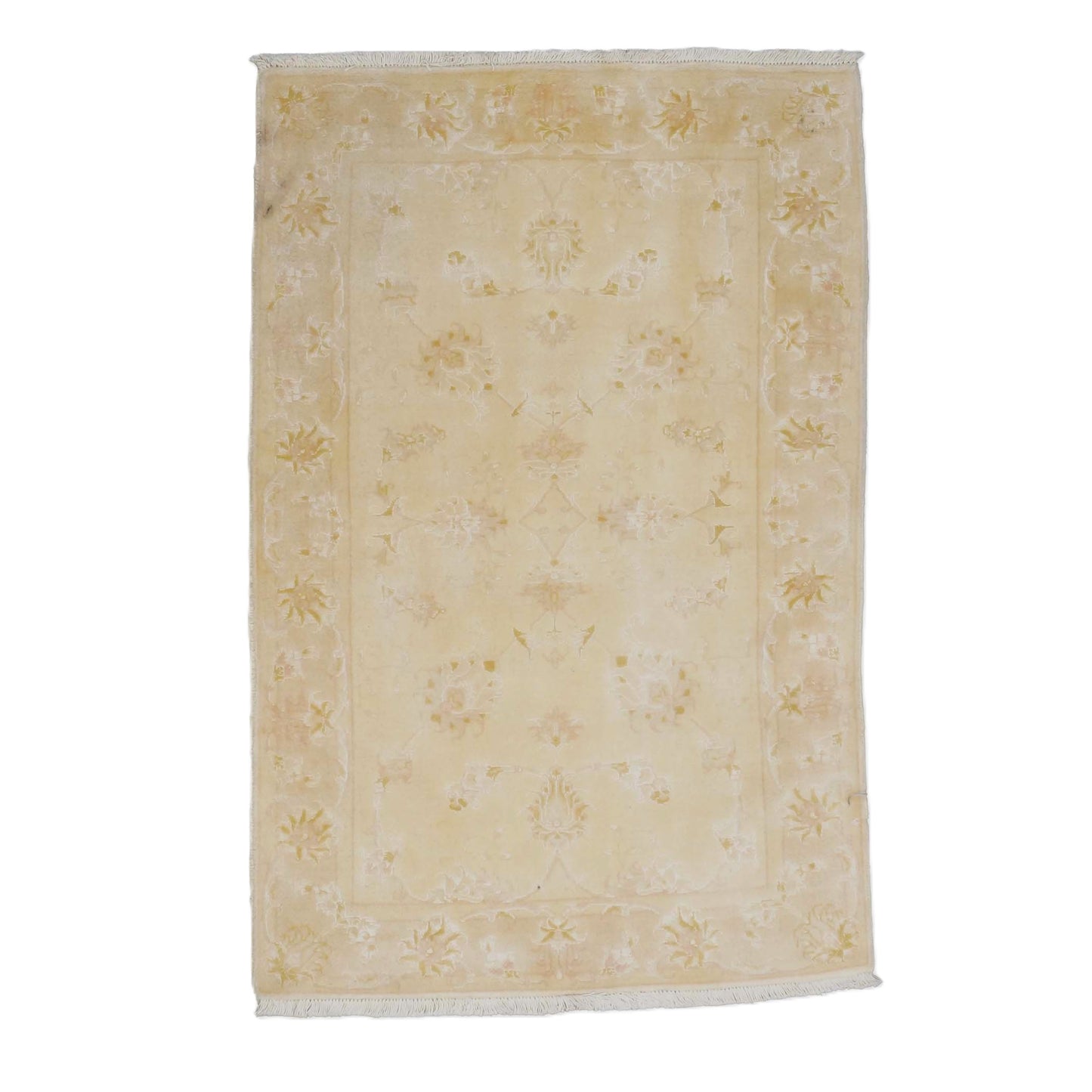 Persian Tabriz Wool & Silk 2x4 Ivory Handmade Throw Rug # 9902360