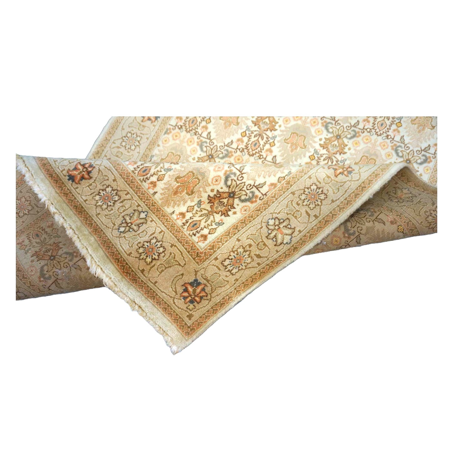 Antique Persian Tabriz Wool 3x13 Tan, Ivory & Teal Handmade Runner Rug #9902369