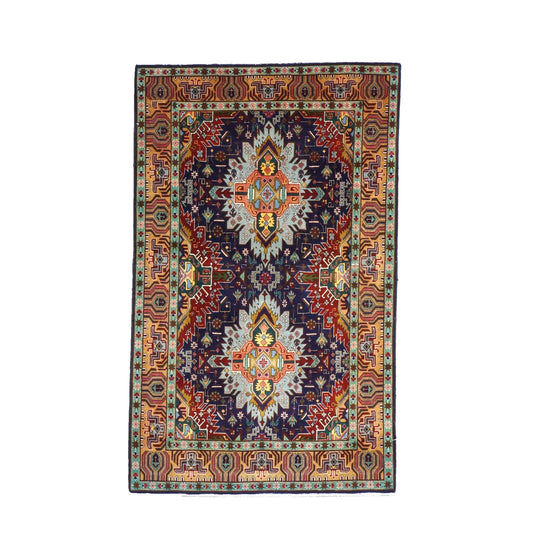 Persian Tabriz Wool 3x5 Orange, Green & Blue Handmade Throw Rug #9902395