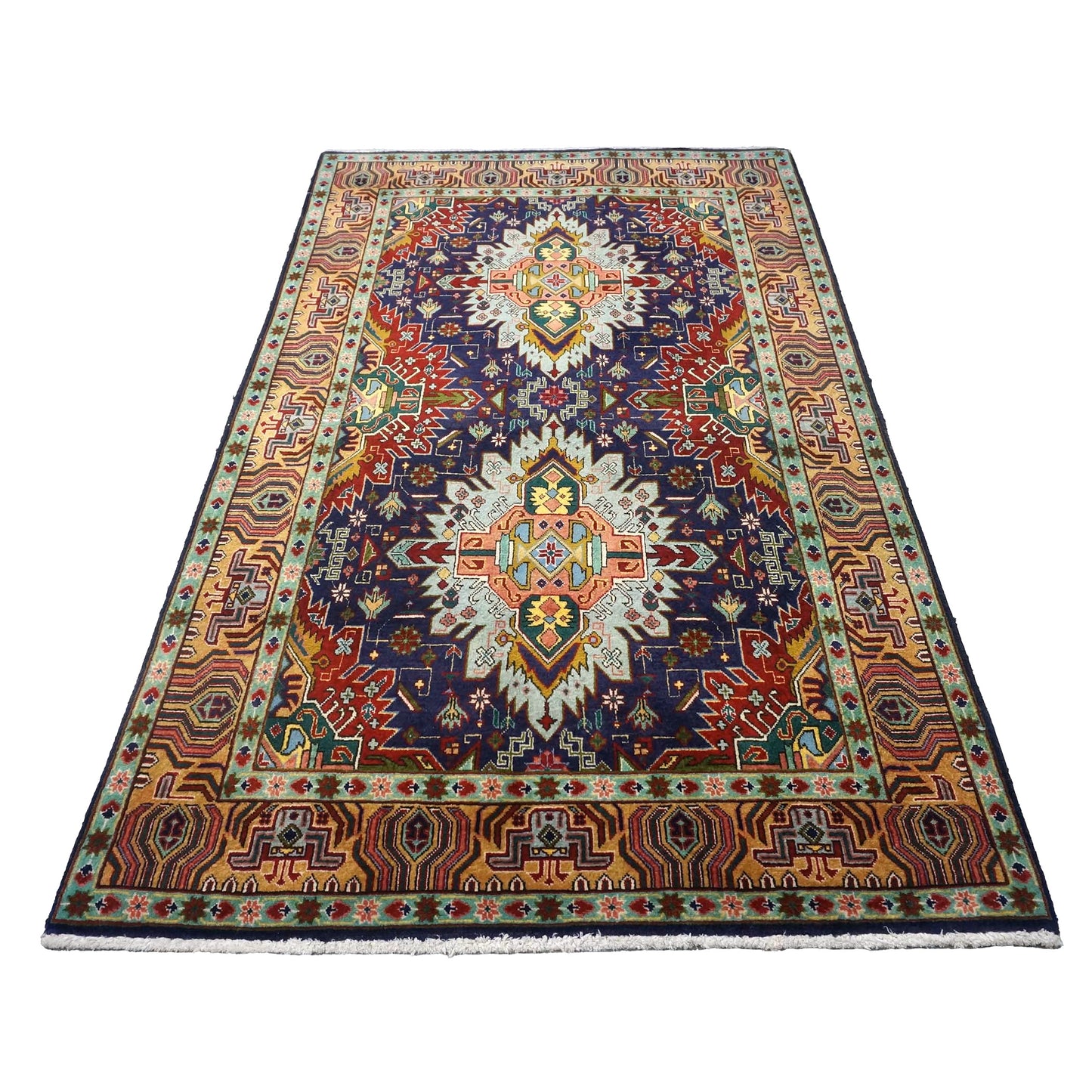 Persian Tabriz Wool 3x5 Orange, Green & Blue Handmade Throw Rug #9902395