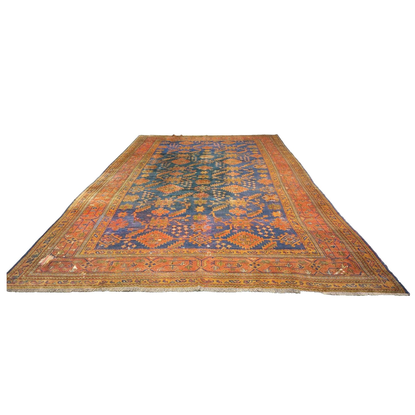 Turkish Oushak Wool 10x14 Orange, Yellow & Blue Handmade Area Rug #9902399