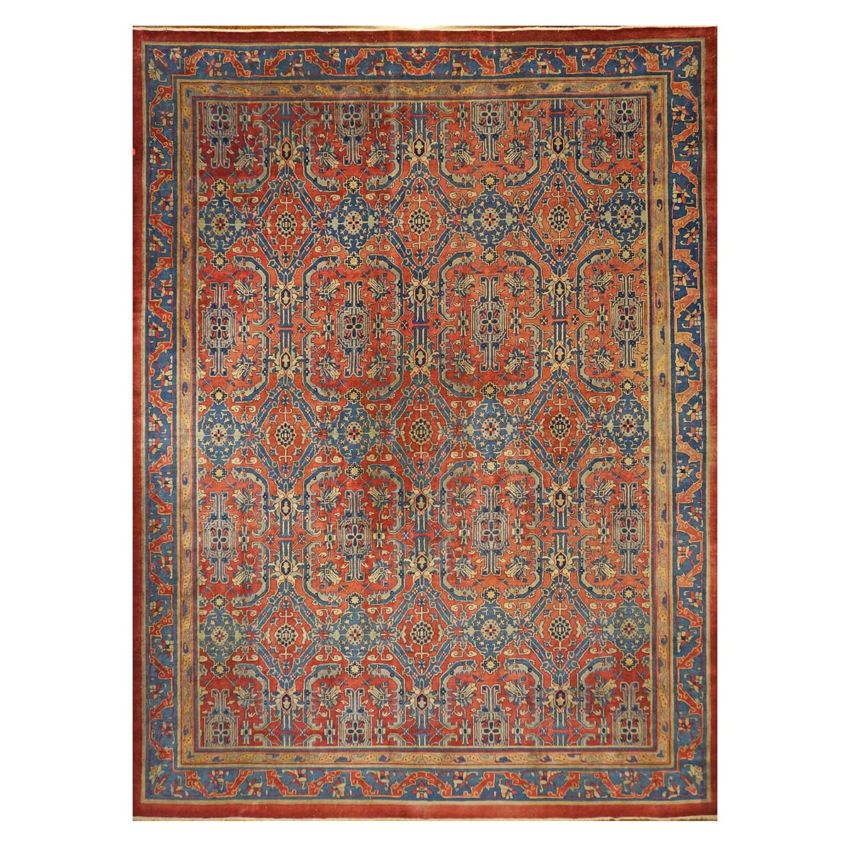 Antique Indian Sultanabad Wool 12X16 Red, Blue & Ivory Handmade Area Rug #9902404