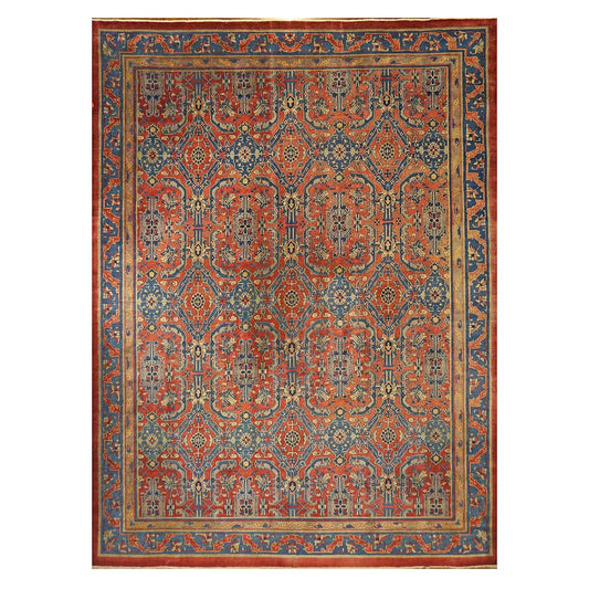 Antique Indian Sultanabad Wool 12X16 Red, Blue & Ivory Handmade Area Rug #9902404