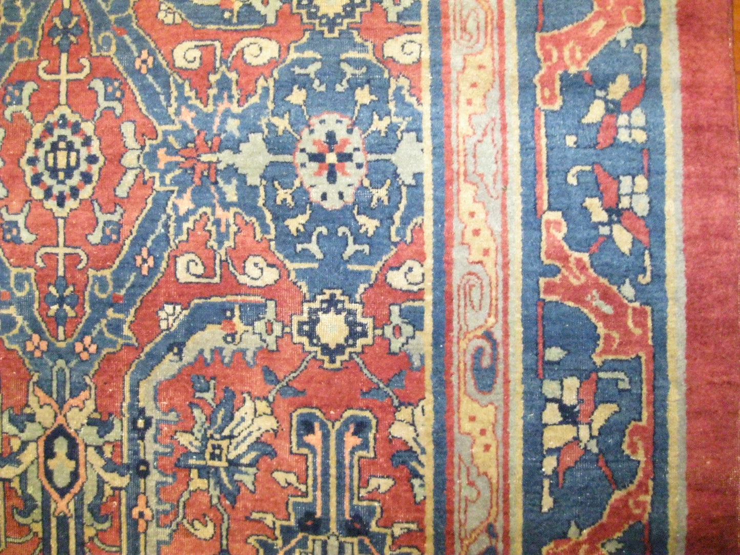Antique Indian Sultanabad Wool 12X16 Red, Blue & Ivory Handmade Area Rug #9902404