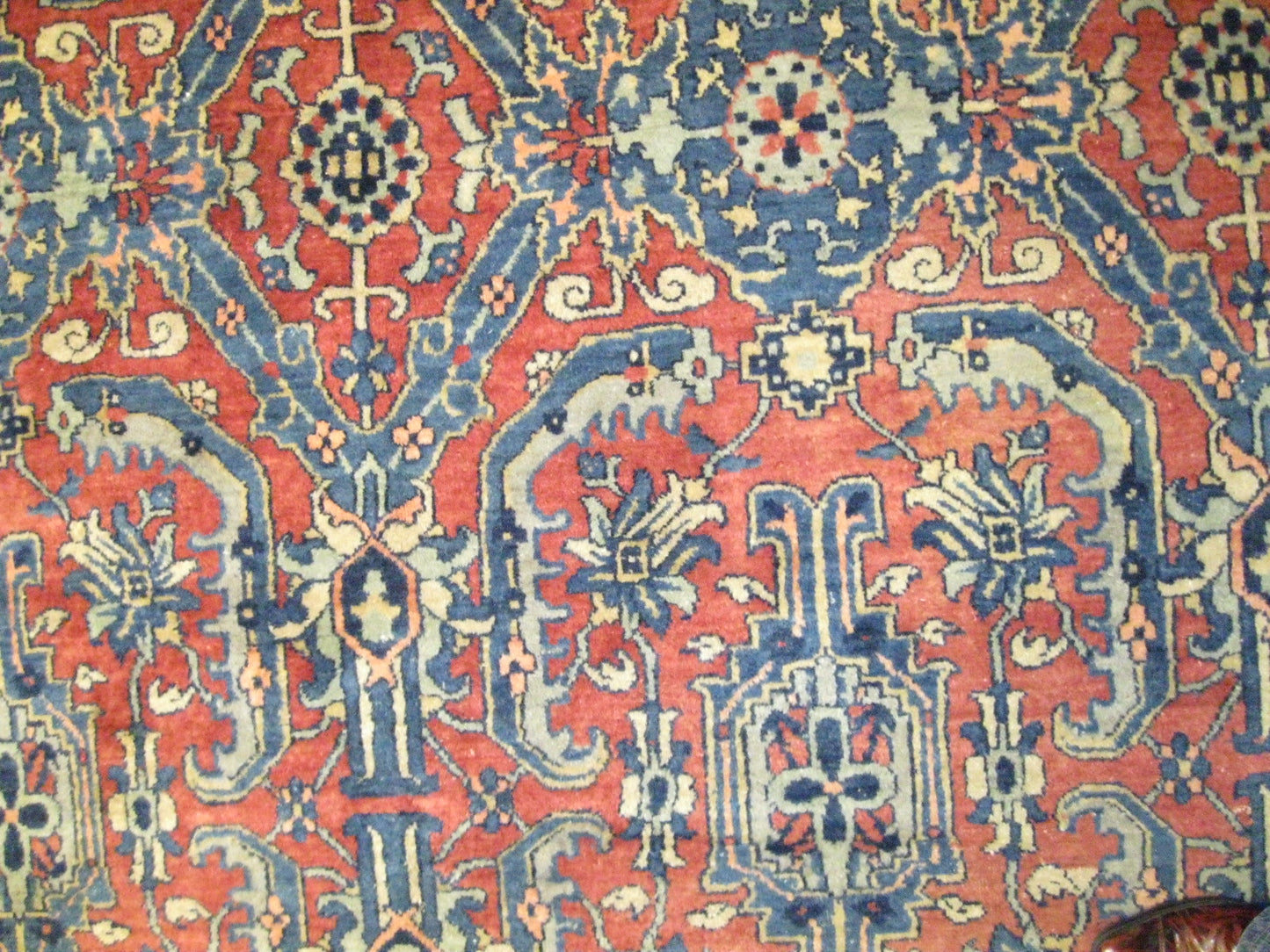 Antique Indian Sultanabad Wool 12X16 Red, Blue & Ivory Handmade Area Rug #9902404