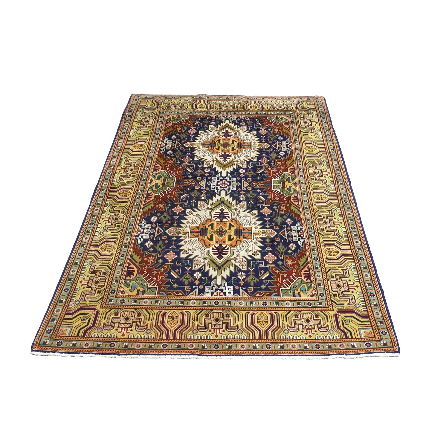 Antique Persian Tabriz Wool 3x5 Navy, Red & Gold Handmade Area Rug #9902406