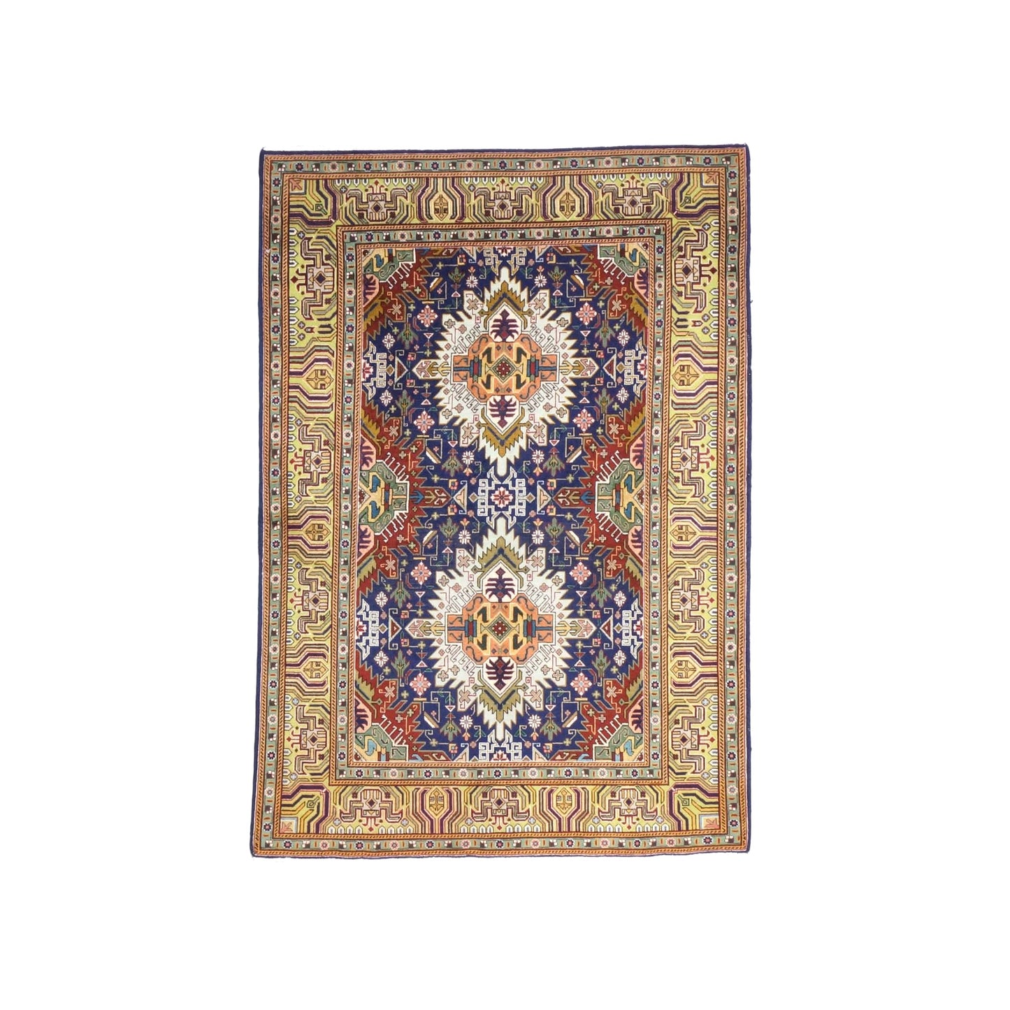 Antique Persian Tabriz Wool 3x5 Navy, Red & Gold Handmade Area Rug #9902406