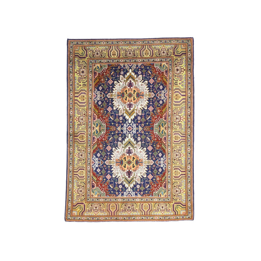 Antique Persian Tabriz Wool 3x5 Navy, Red & Gold Handmade Area Rug #9902406