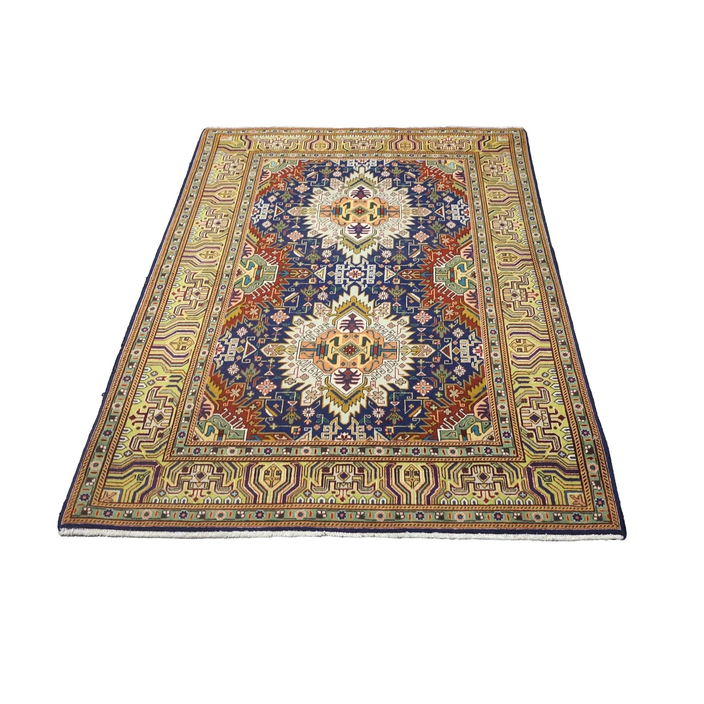 Antique Persian Tabriz Wool 3x5 Navy, Red & Gold Handmade Area Rug #9902406