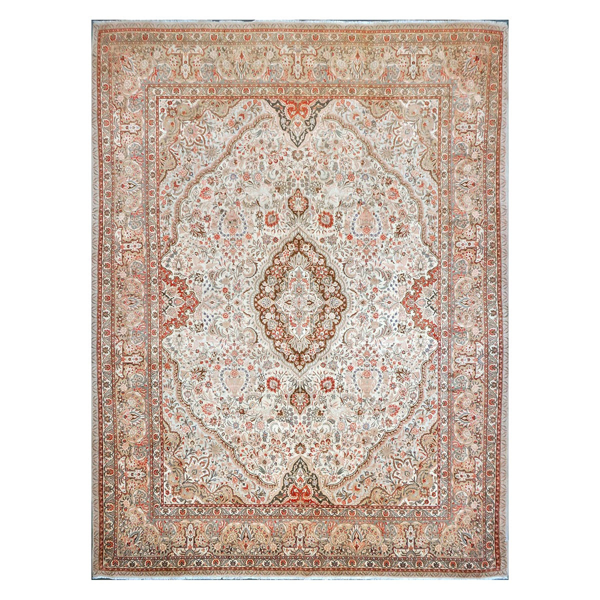 Antique Persian Tabriz Wool 10x13 Tan and Ivory Handmade Area Rug #9902412