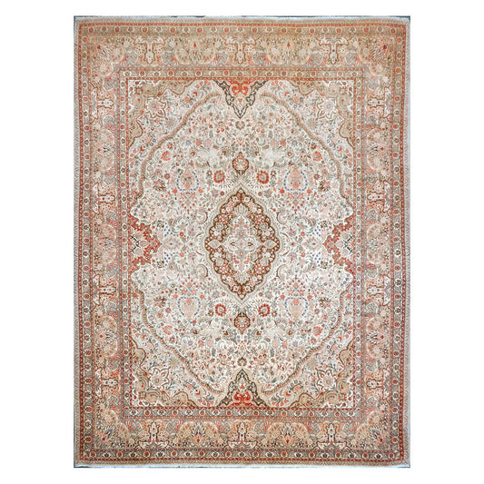 Antique Persian Tabriz Wool 10x13 Tan and Ivory Handmade Area Rug #9902412