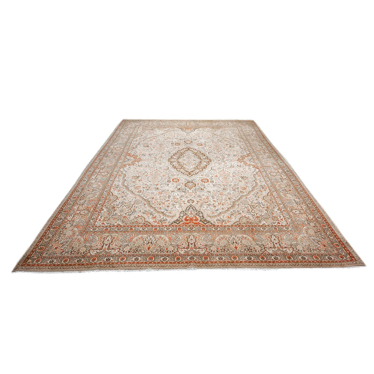 Antique Persian Tabriz Wool 10x13 Tan and Ivory Handmade Area Rug #9902412