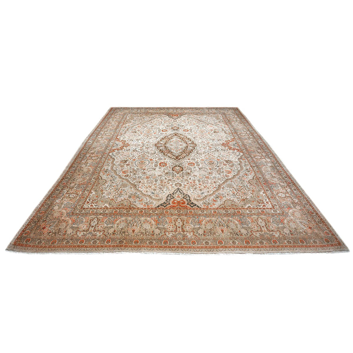 Antique Persian Tabriz Wool 10x13 Tan and Ivory Handmade Area Rug #9902412
