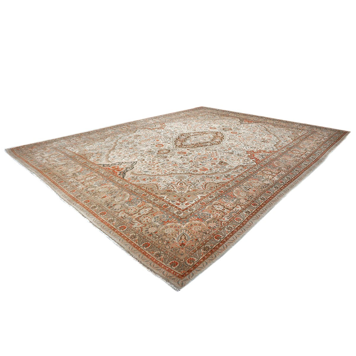 Antique Persian Tabriz Wool 10x13 Tan and Ivory Handmade Area Rug #9902412