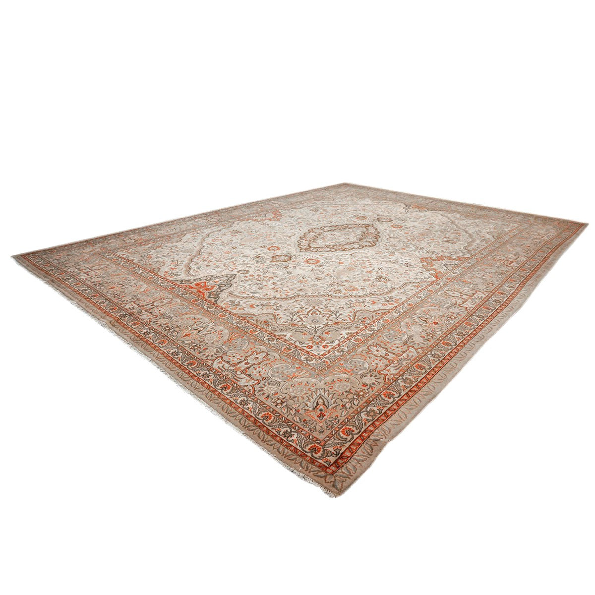 Antique Persian Tabriz Wool 10x13 Tan and Ivory Handmade Area Rug #9902412