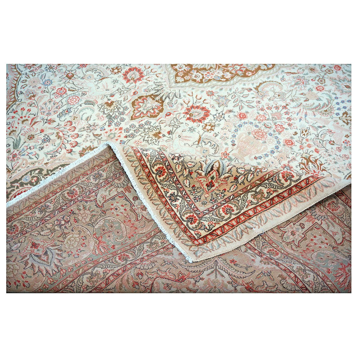 Antique Persian Tabriz Wool 10x13 Tan and Ivory Handmade Area Rug #9902412