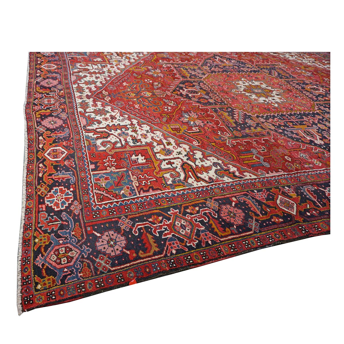 Antique Persian Heriz Wool 9x13 Red, Navy & Ivory Handmade Area Rug #9902430
