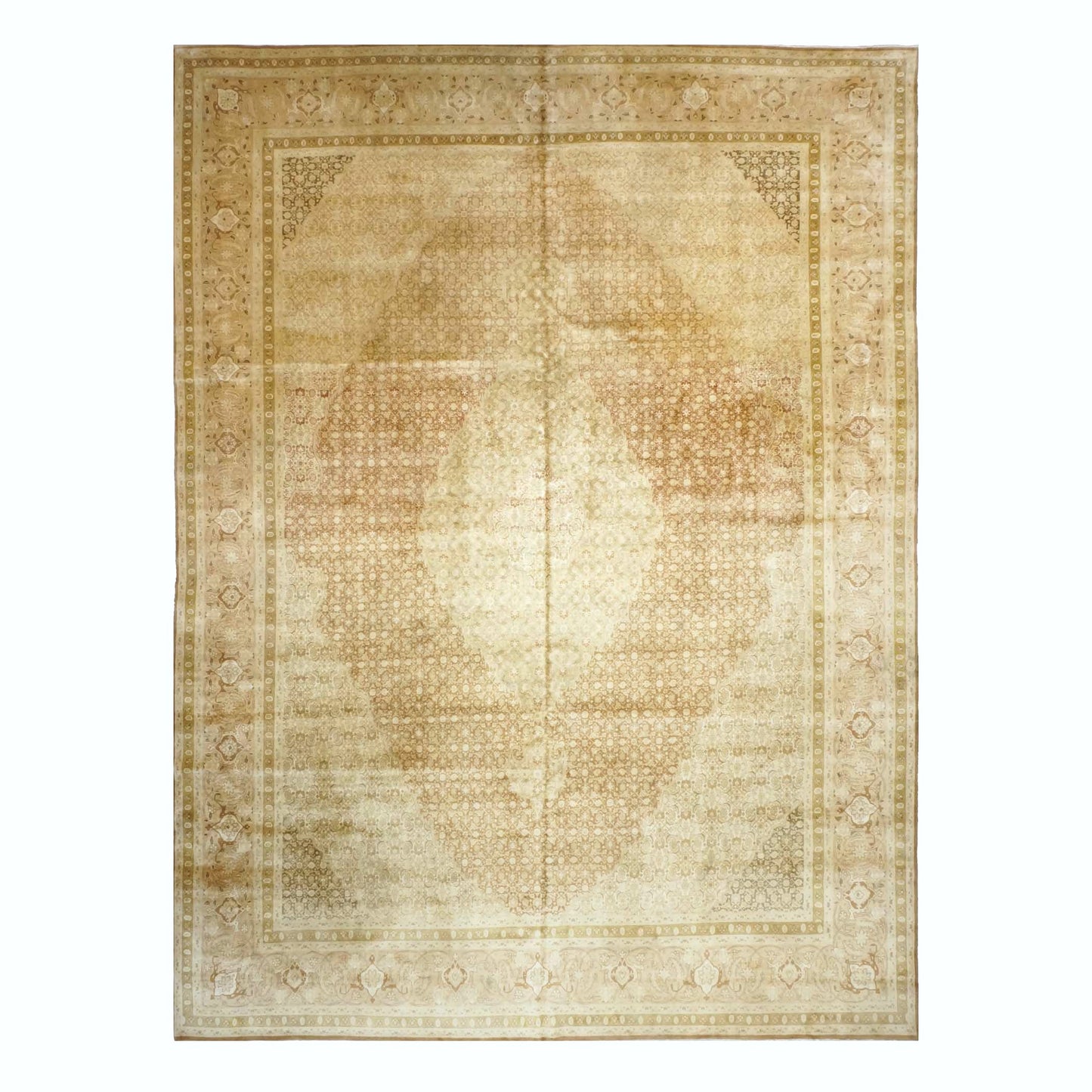 Vintage Persian Tabriz 11X15 Tan, Rust & Olive Handmade Area Rug #9902451