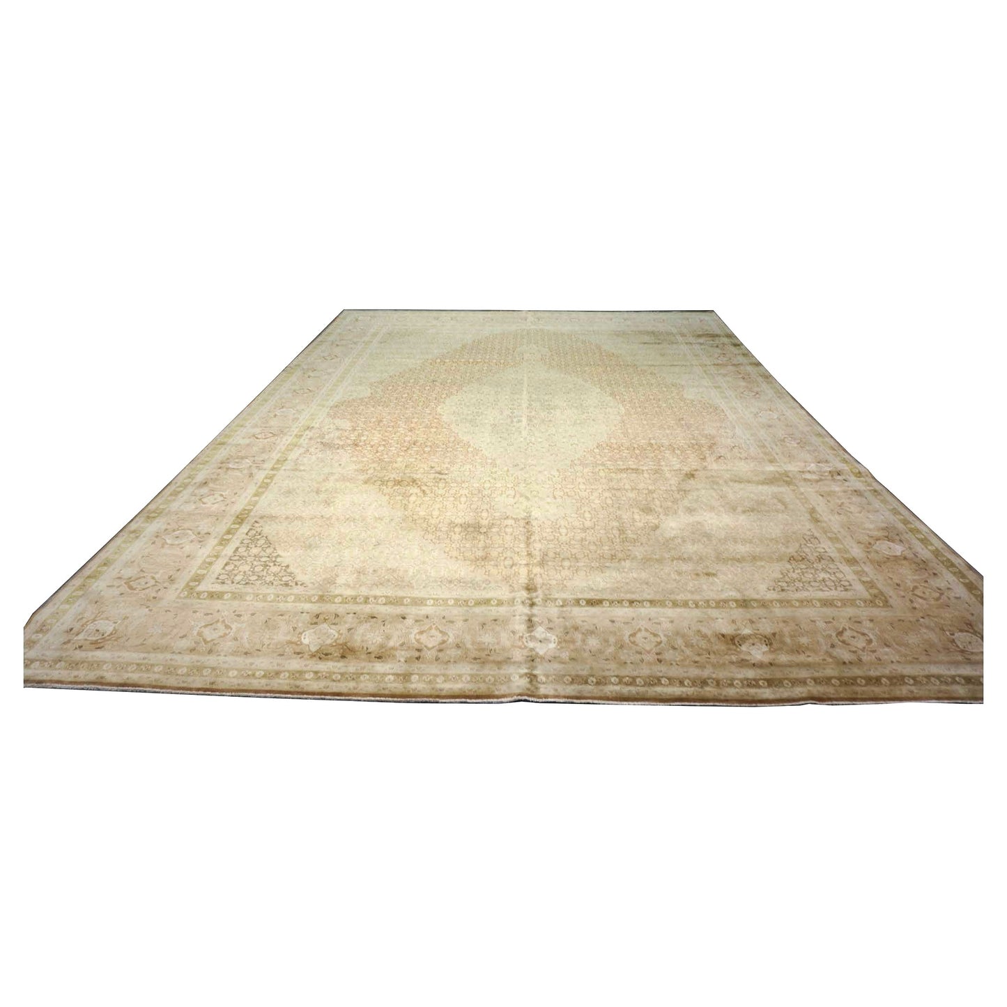 Vintage Persian Tabriz 11X15 Tan, Rust & Olive Handmade Area Rug #9902451