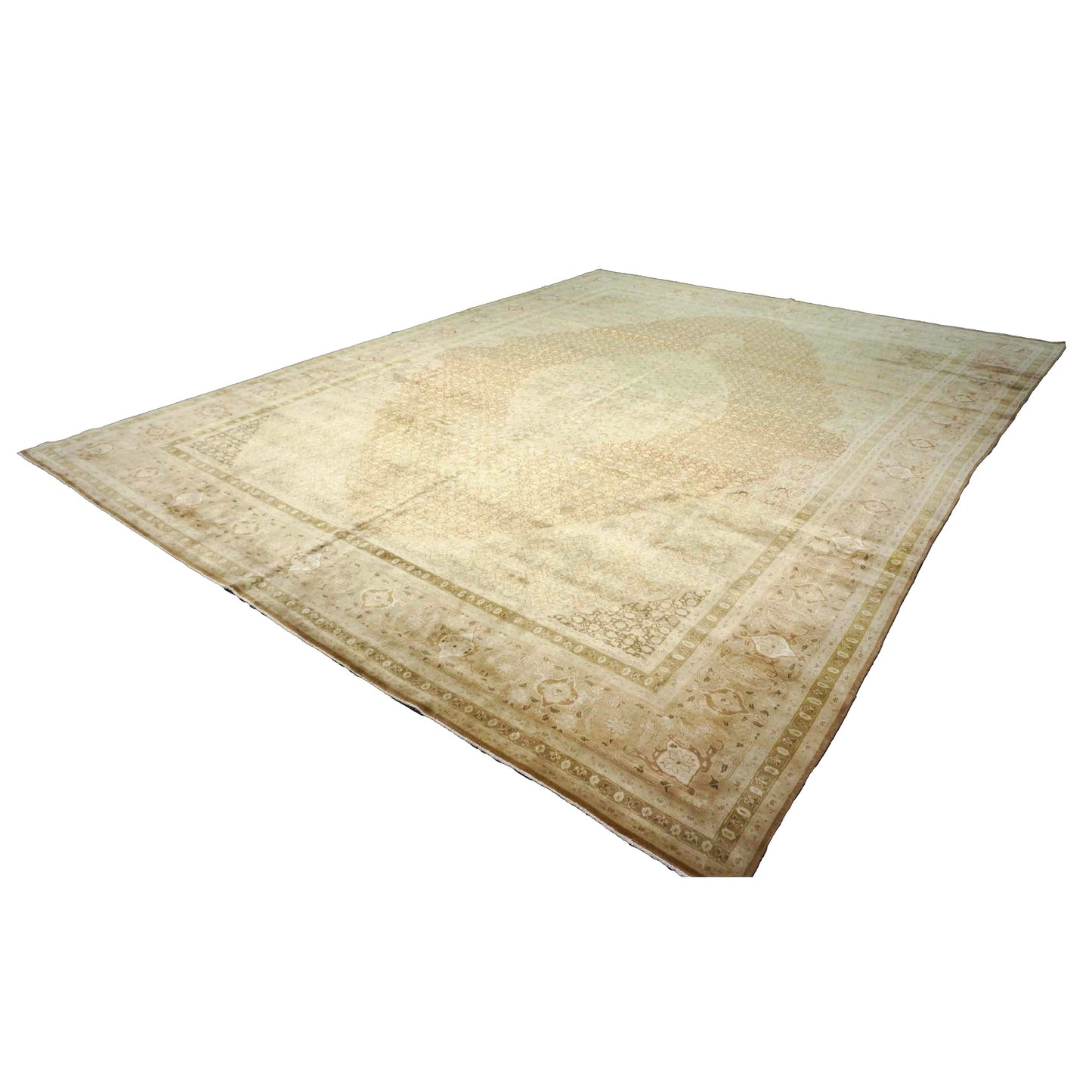 Vintage Persian Tabriz 11X15 Tan, Rust & Olive Handmade Area Rug #9902451