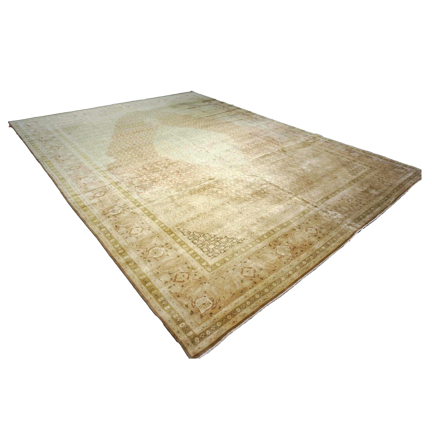 Vintage Persian Tabriz 11X15 Tan, Rust & Olive Handmade Area Rug #9902451
