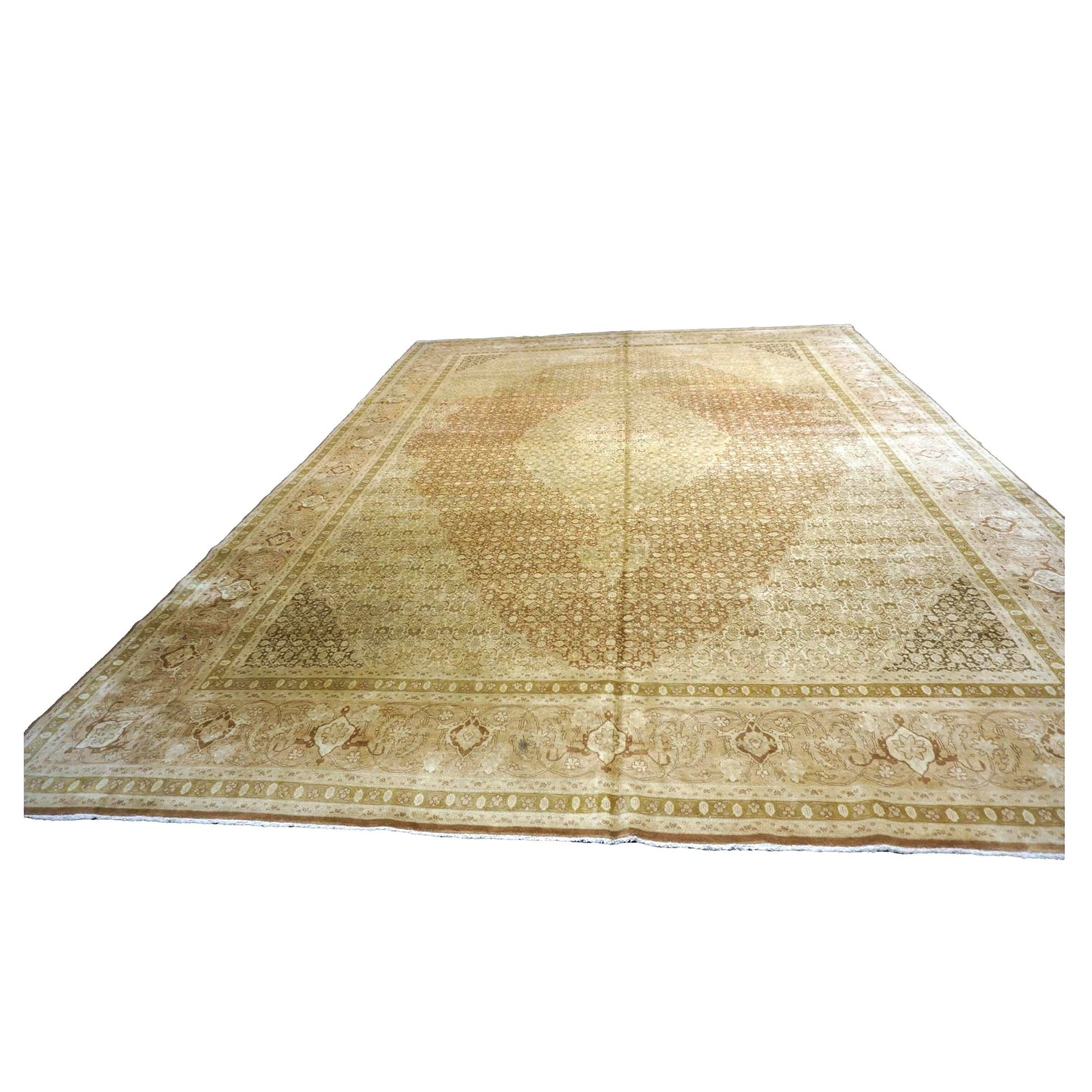Vintage Persian Tabriz 11X15 Tan, Rust & Olive Handmade Area Rug #9902451