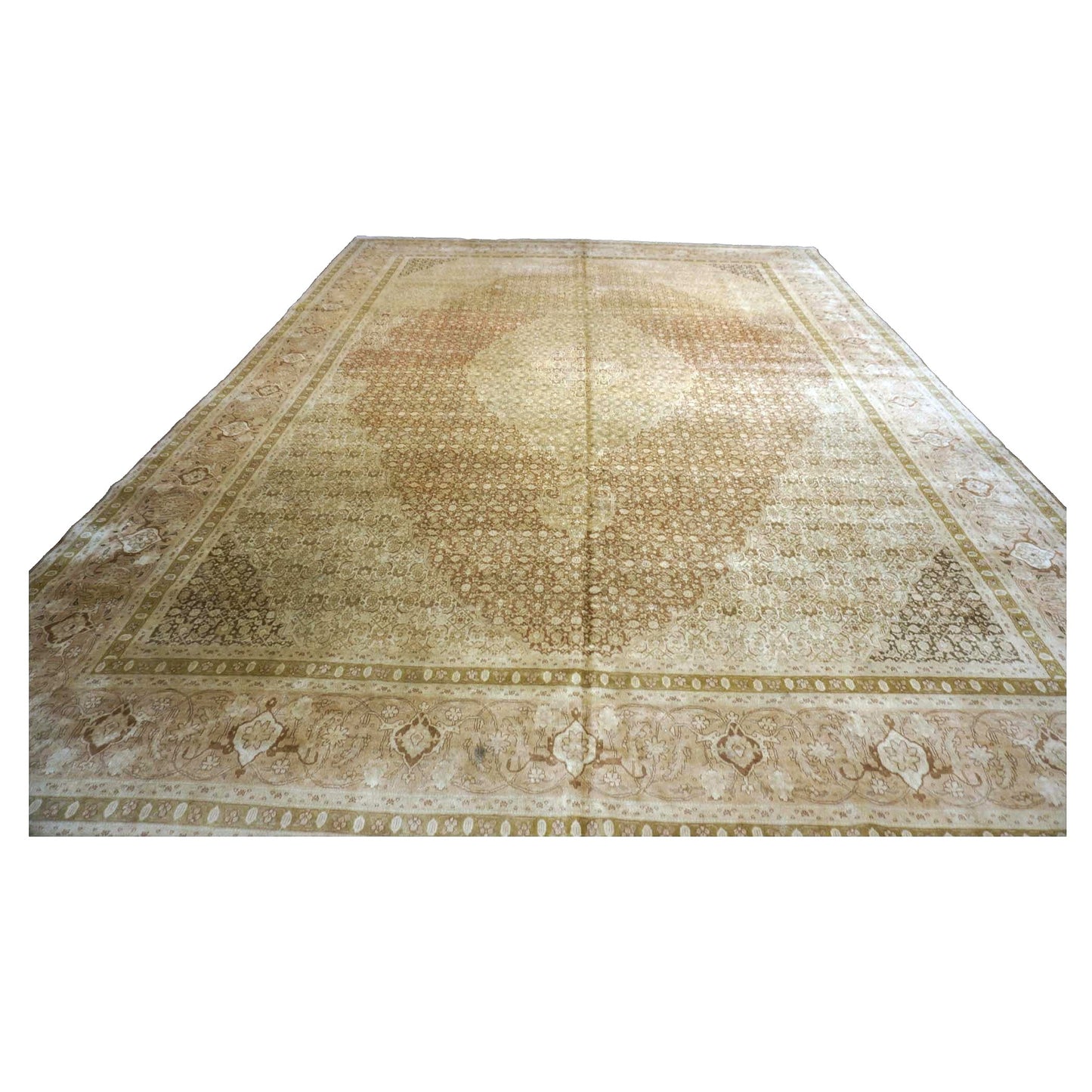 Vintage Persian Tabriz 11X15 Tan, Rust & Olive Handmade Area Rug #9902451