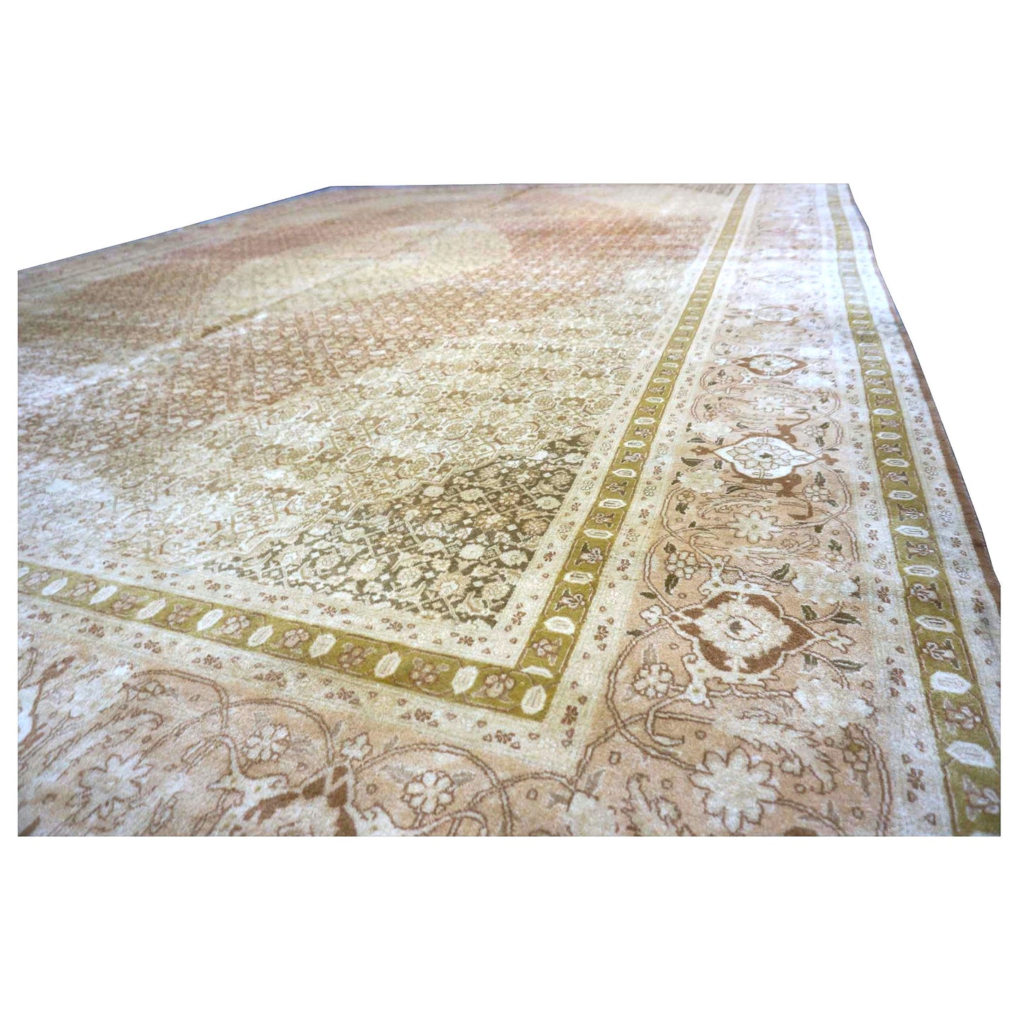 Vintage Persian Tabriz 11X15 Tan, Rust & Olive Handmade Area Rug #9902451