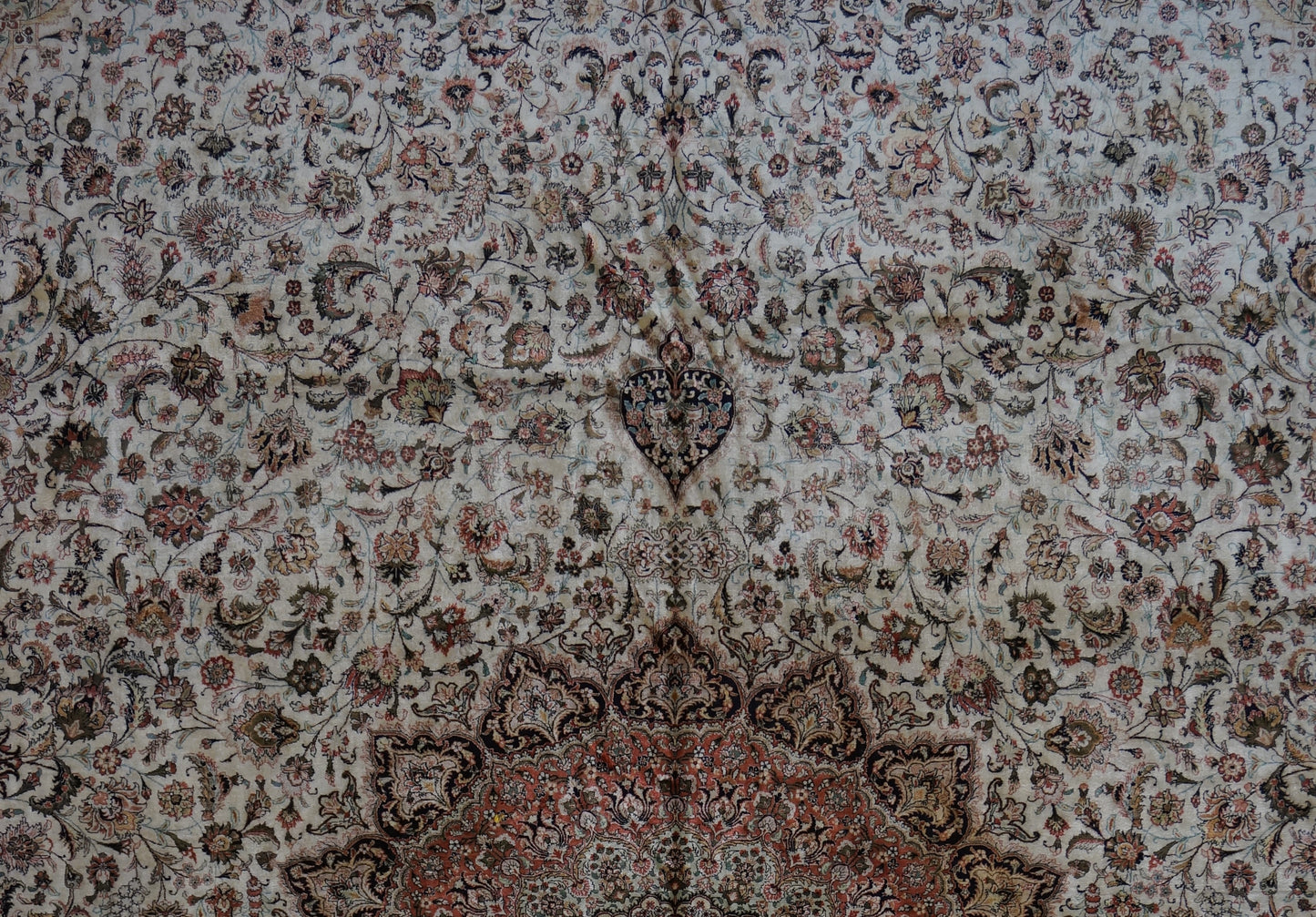 Vintage Persian Silk Tabriz 13x20 Pink, Black, Ivory & Tan Handmade Oversized Area Rug  #9902452