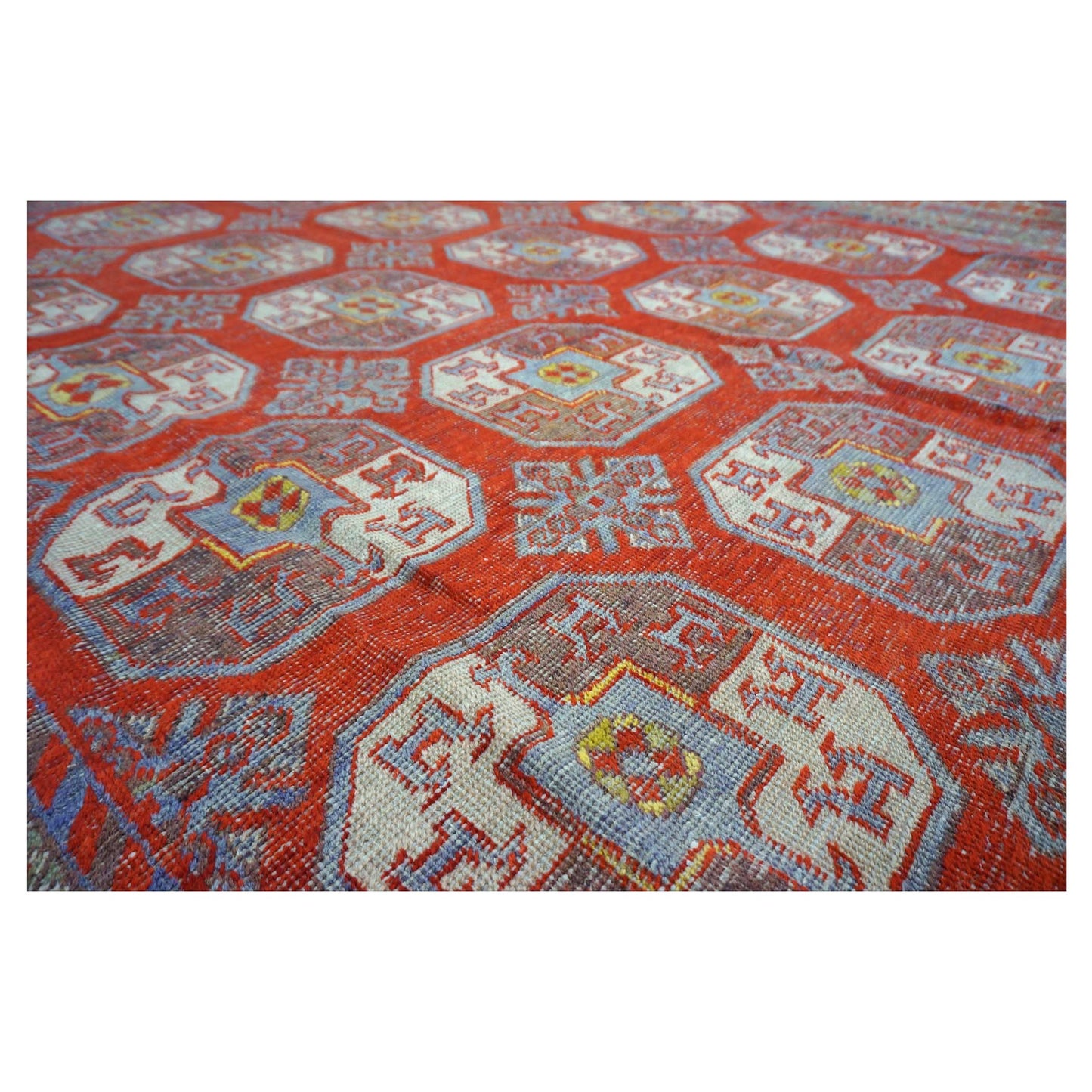 Antique East Turkestani Khotan Wool 9x18 Red, Ivory & Light Blue Handmade Gallery Rug #9902480