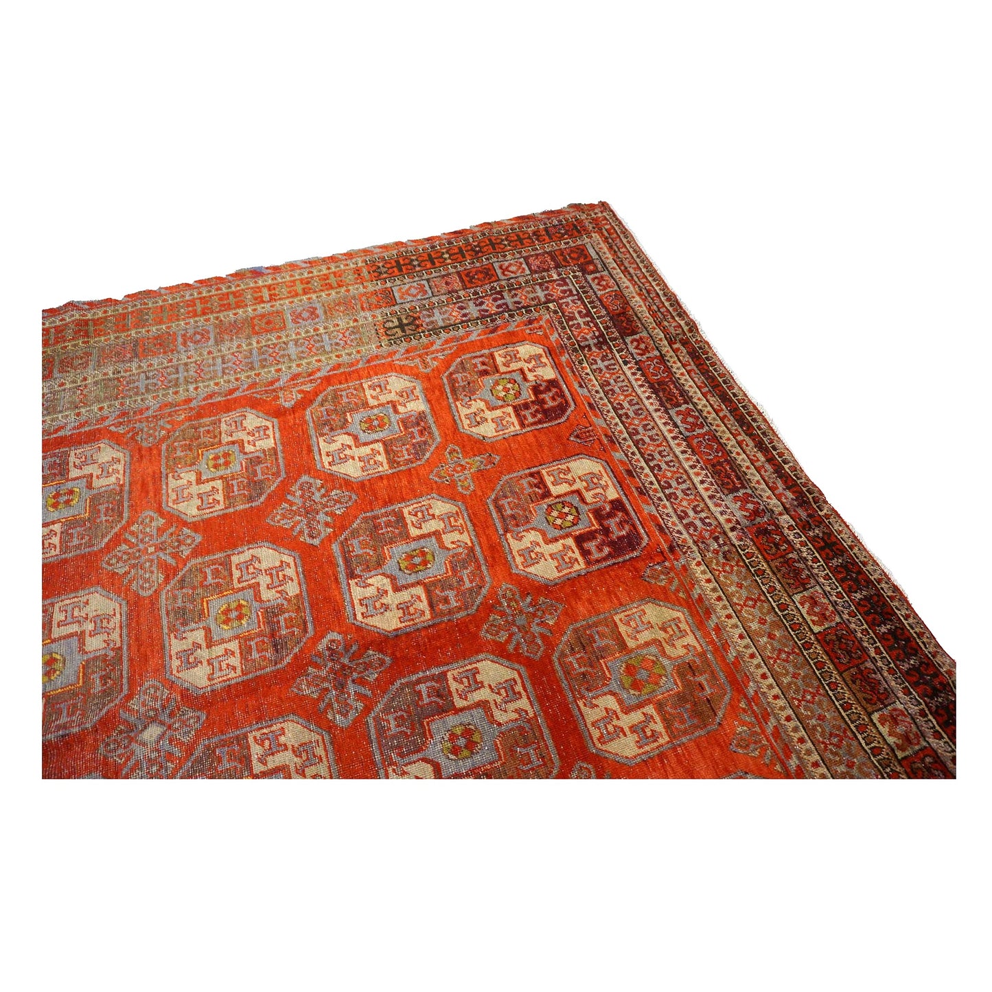 Antique East Turkestani Khotan Wool 9x18 Red, Ivory & Light Blue Handmade Gallery Rug #9902480