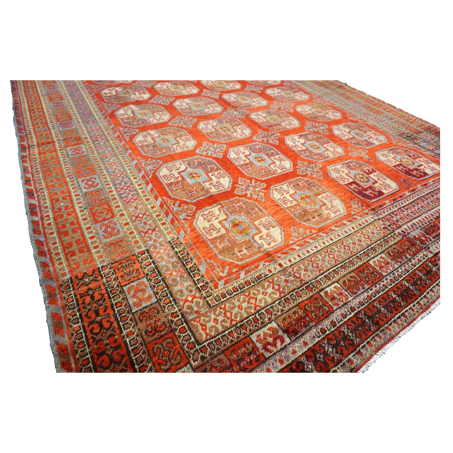 Antique East Turkestani Khotan Wool 9x18 Red, Ivory & Light Blue Handmade Gallery Rug #9902480