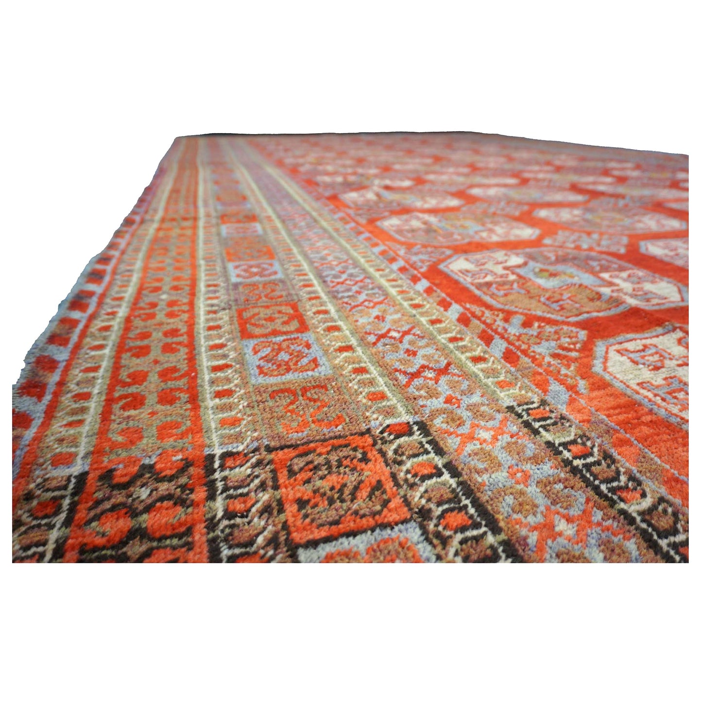 Antique East Turkestani Khotan Wool 9x18 Red, Ivory & Light Blue Handmade Gallery Rug #9902480
