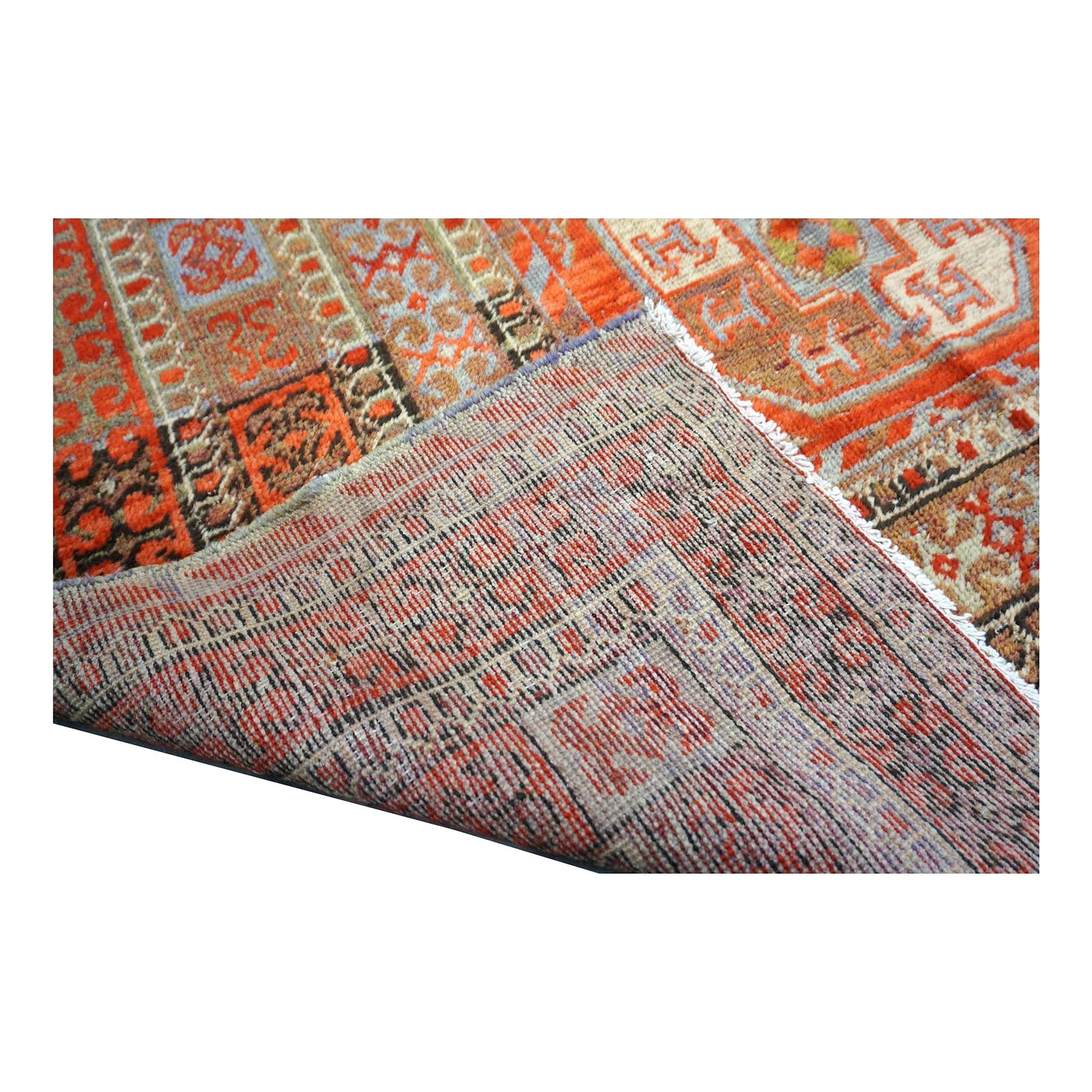 Antique East Turkestani Khotan Wool 9x18 Red, Ivory & Light Blue Handmade Gallery Rug #9902480