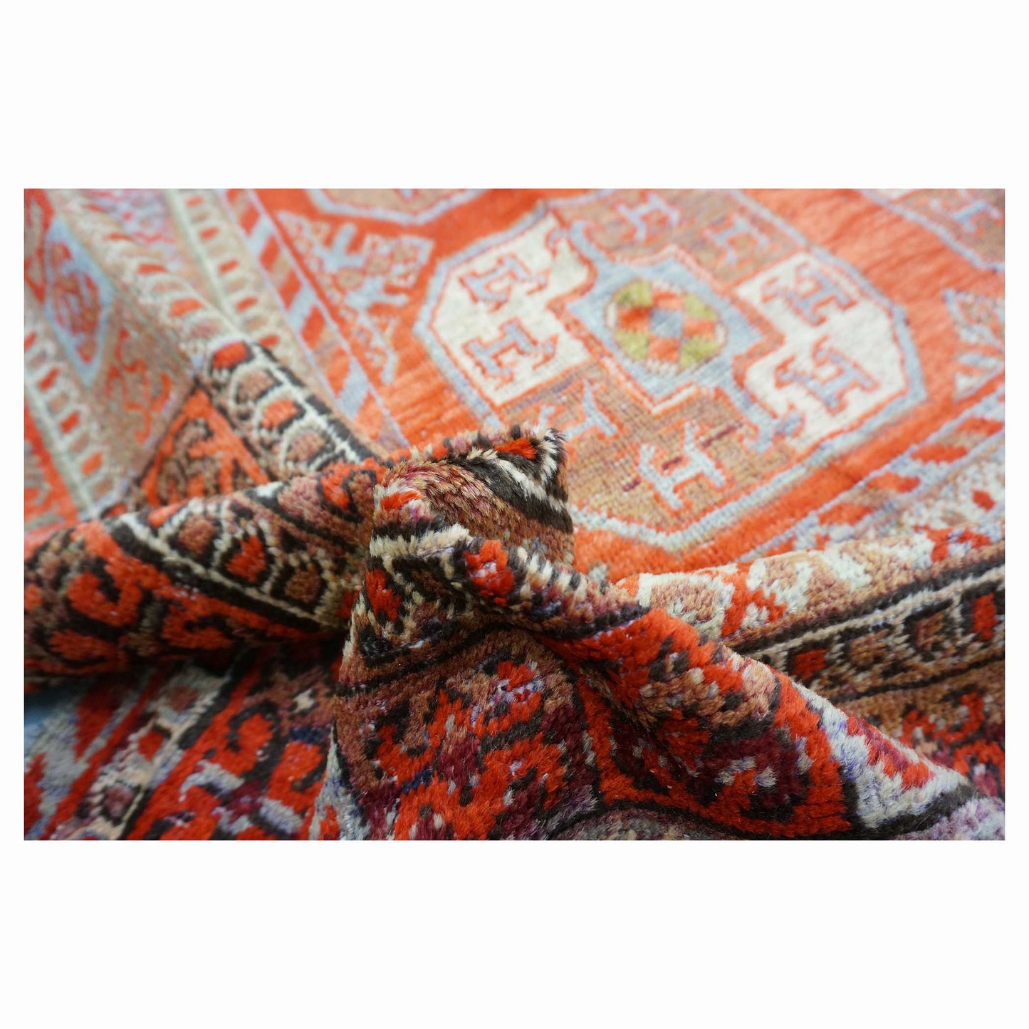 Antique East Turkestani Khotan Wool 9x18 Red, Ivory & Light Blue Handmade Gallery Rug #9902480