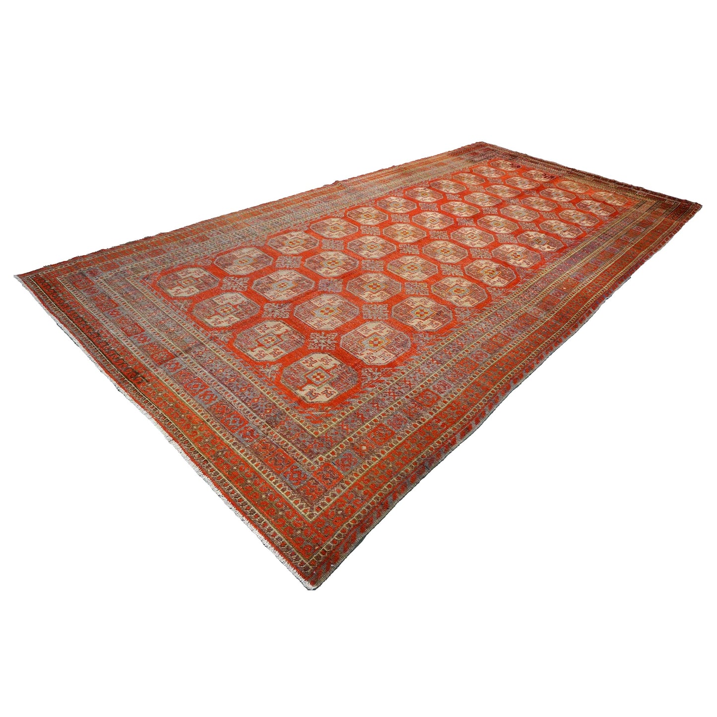 Antique East Turkestani Khotan Wool 9x18 Red, Ivory & Light Blue Handmade Gallery Rug #9902480