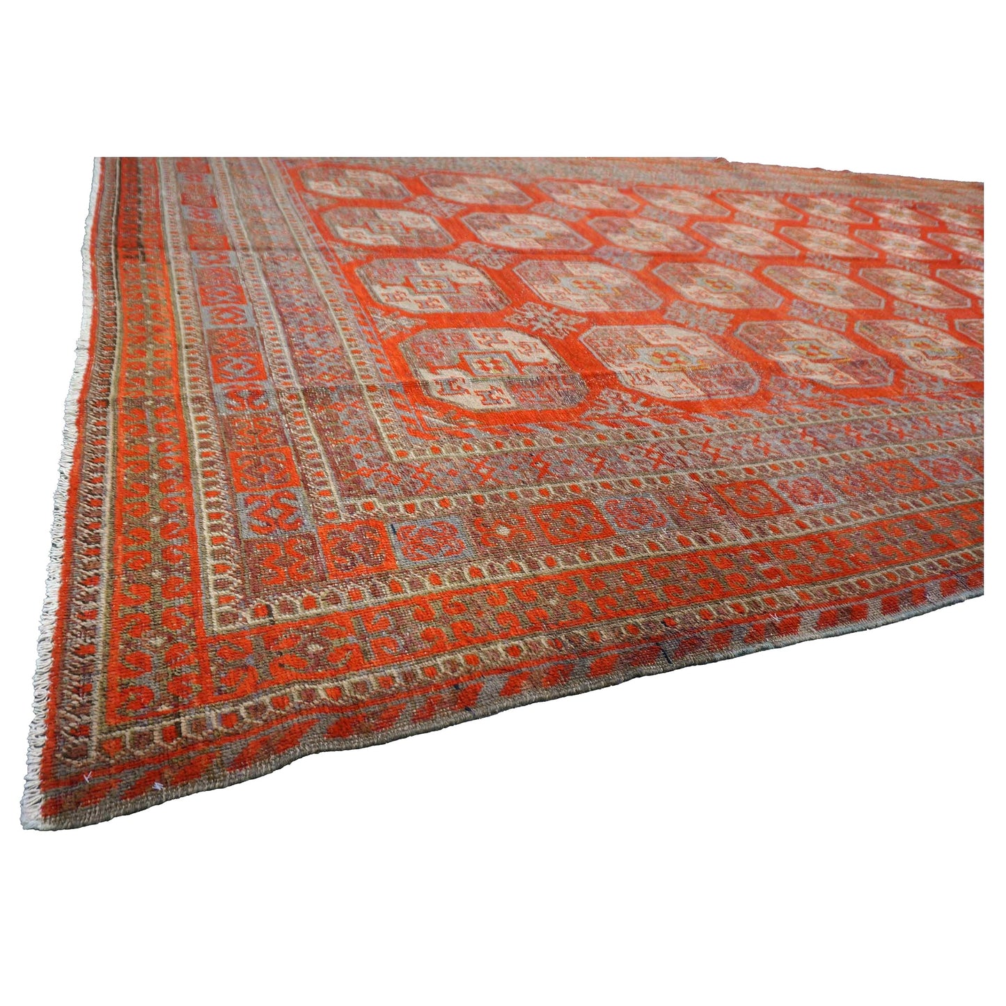 Antique East Turkestani Khotan Wool 9x18 Red, Ivory & Light Blue Handmade Gallery Rug #9902480