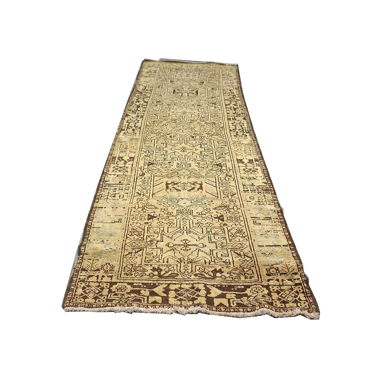 Antique Persian Karajeh Wool 3x10 Tan & Brown Handmade Runner Rug # 9902485