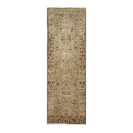 Antique Persian Karajeh Wool 3x10 Tan & Brown Handmade Runner Rug # 9902485