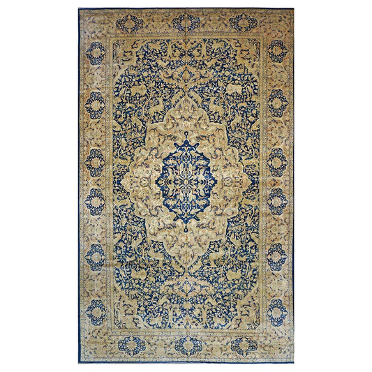 Antique Indian Agra Wool 12x20 Blue, Tan & Ivory Handmade Oversized Area Rug #9902487