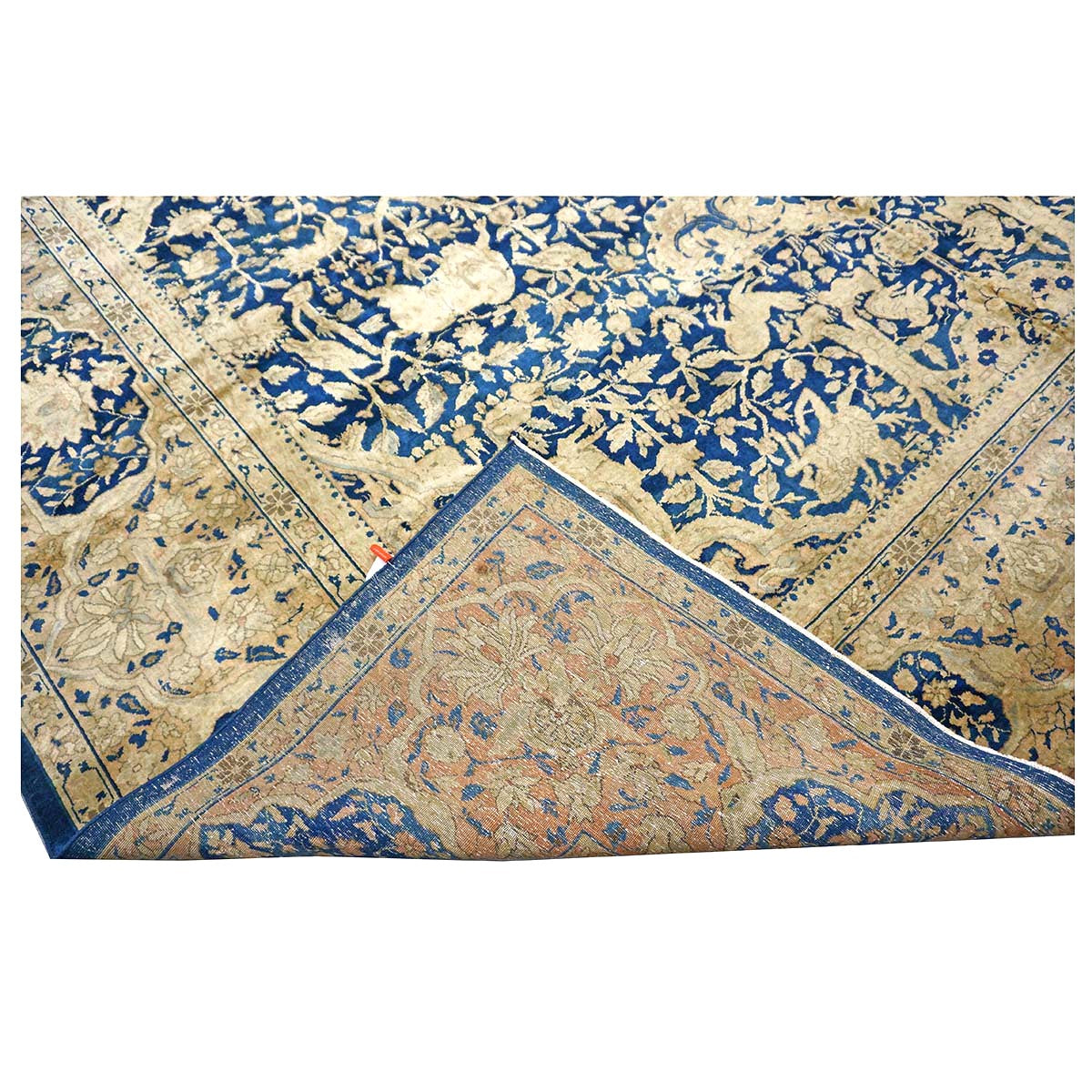Antique Indian Agra Wool 12x20 Blue, Tan & Ivory Handmade Oversized Area Rug #9902487